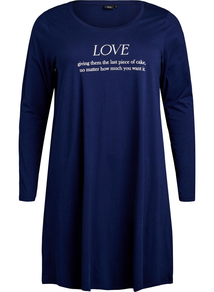 Long-sleeved nightgown in organic cotton, Blue, Packshot image number 0