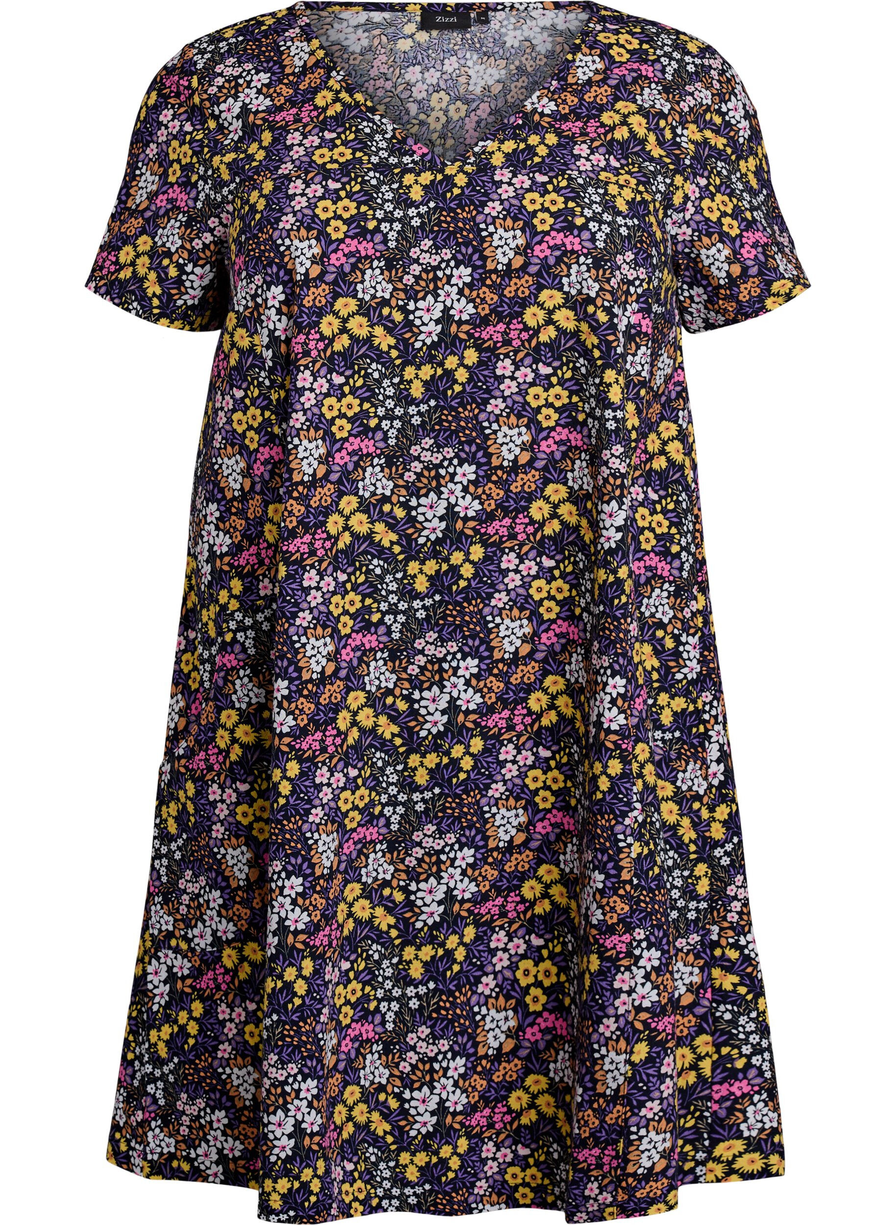 Zizzifashion Short a-line dress with floral print, Blue, Packshot image number 0