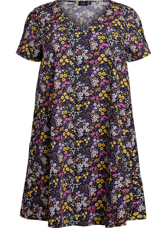 Short a-line dress with floral print, Blue, Packshot image number 0
