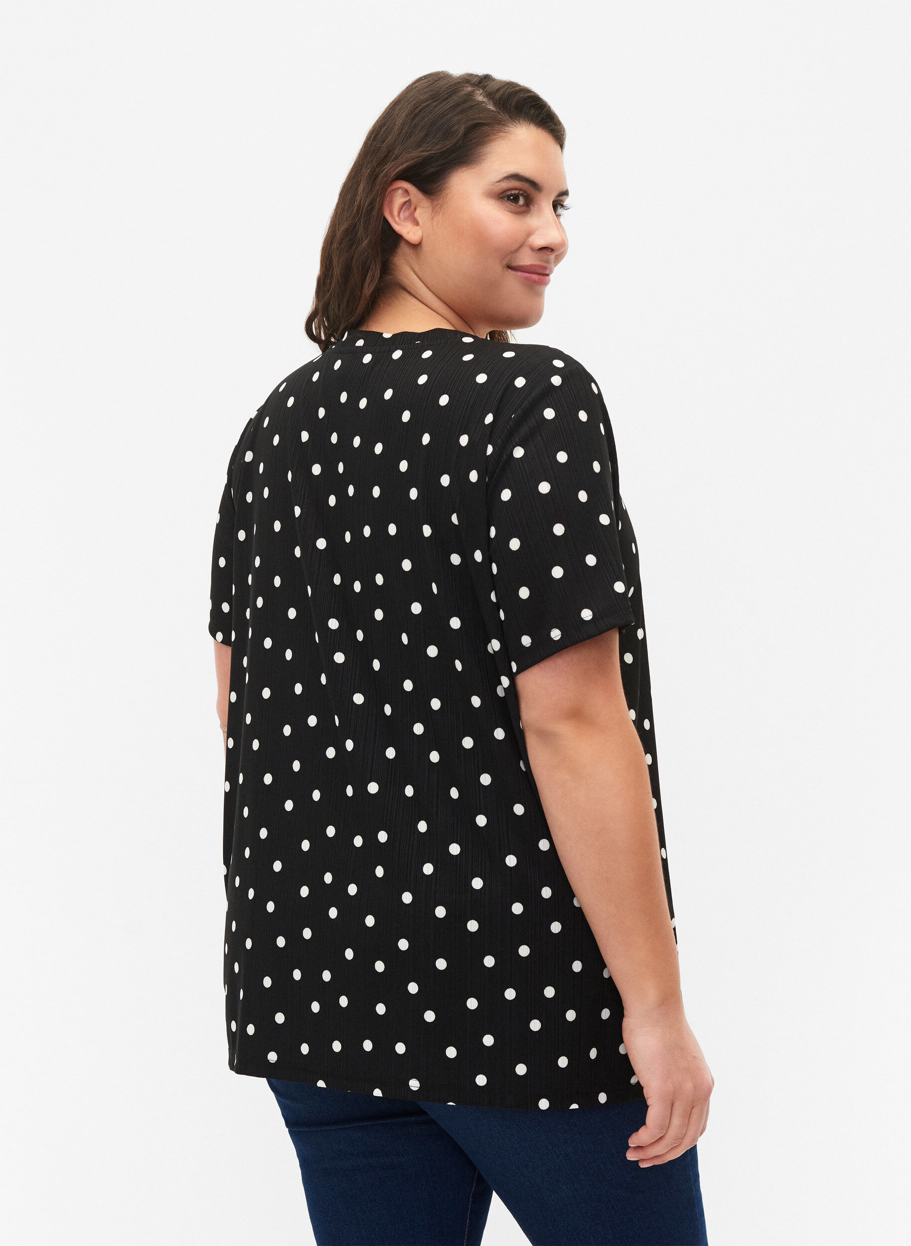 Zizzifashion FLASH - Printed t-shirt with v-neck, Black Dot, Model image number 1