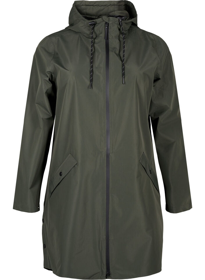 Rain jacket with pockets and hood, Green, Packshot image number 0