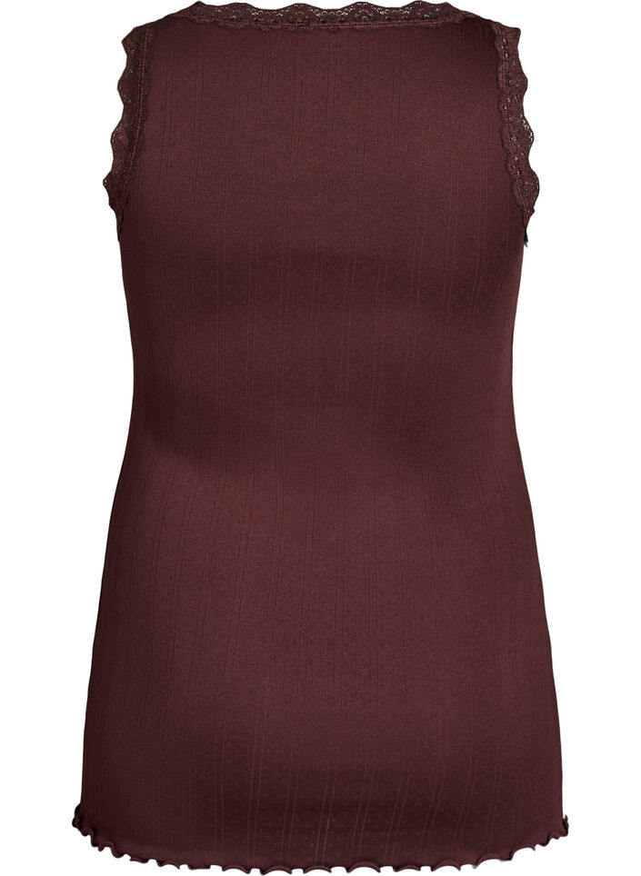 Tank top with lace trim and eyelet embroidery, Brown, Packshot image number 1
