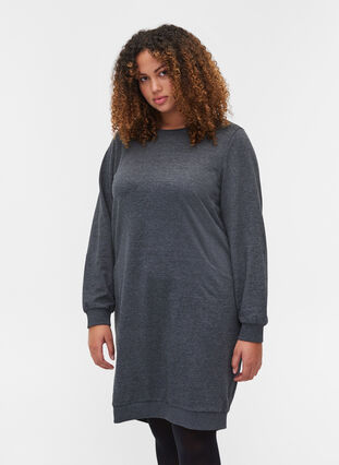 Marled sweatshirt dress with pockets, Black, Model image number 0