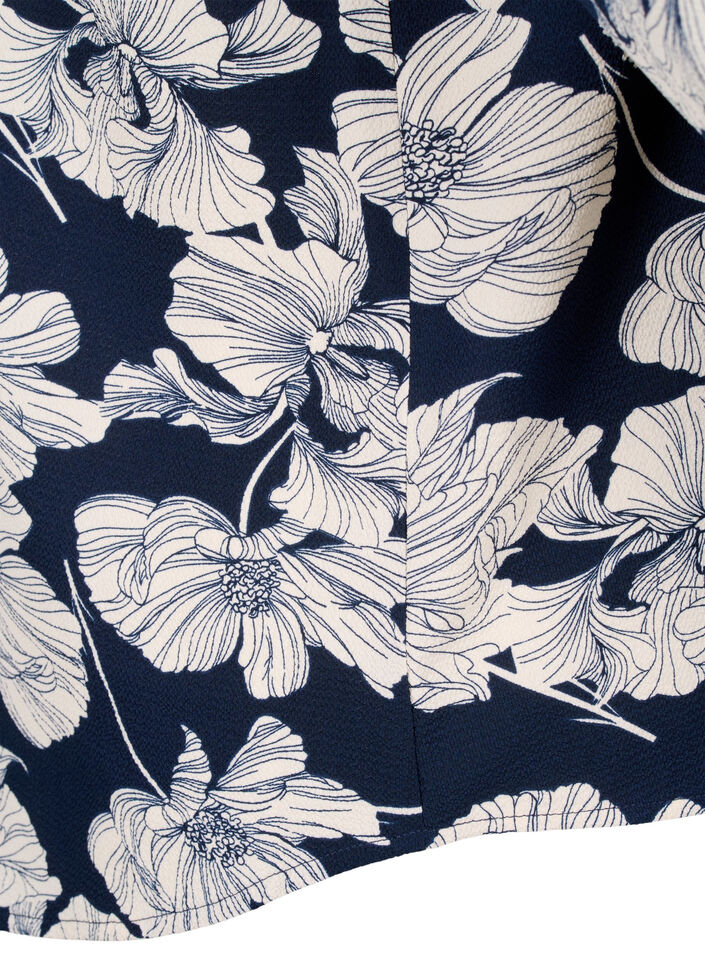 Shirt blouse with v-neck and print, Navy B. Flower AOP, Packshot image number 3