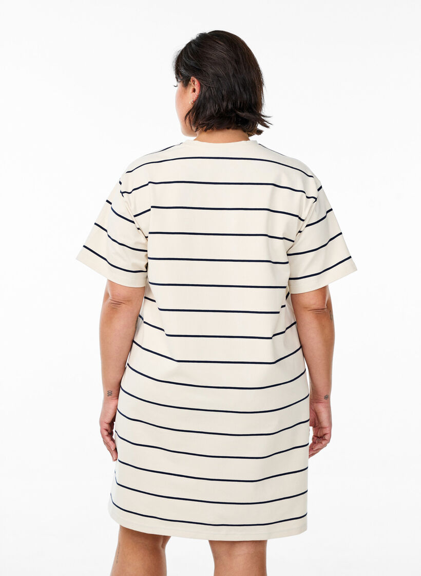 Short jersey dress with stripes, Beige, Model image number 2