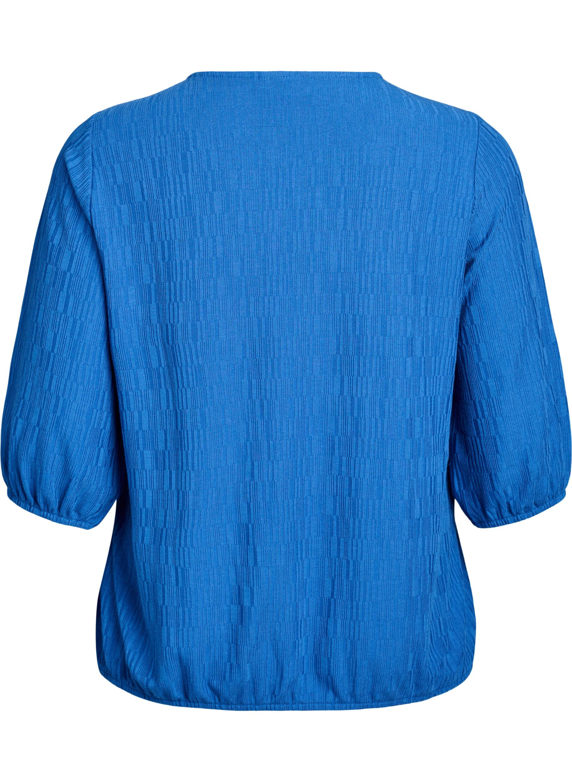 ZizzifashionBlouse with texture and 3/4 sleeves, Blue, Packshot image number 1