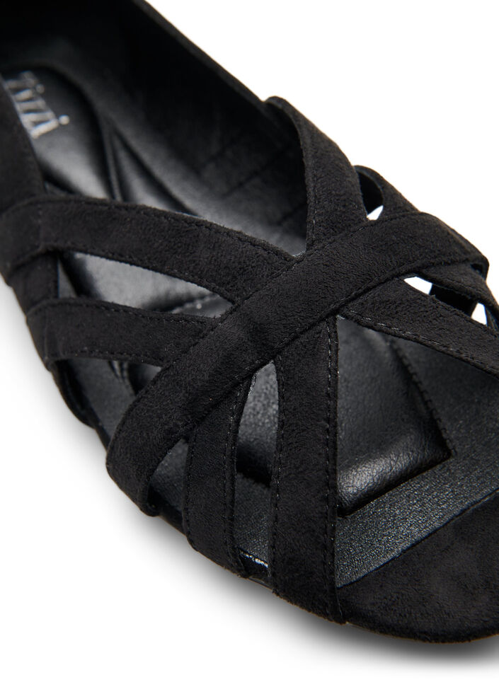 Ballerina in faux suede with crossed straps, Black, Packshot image number 2