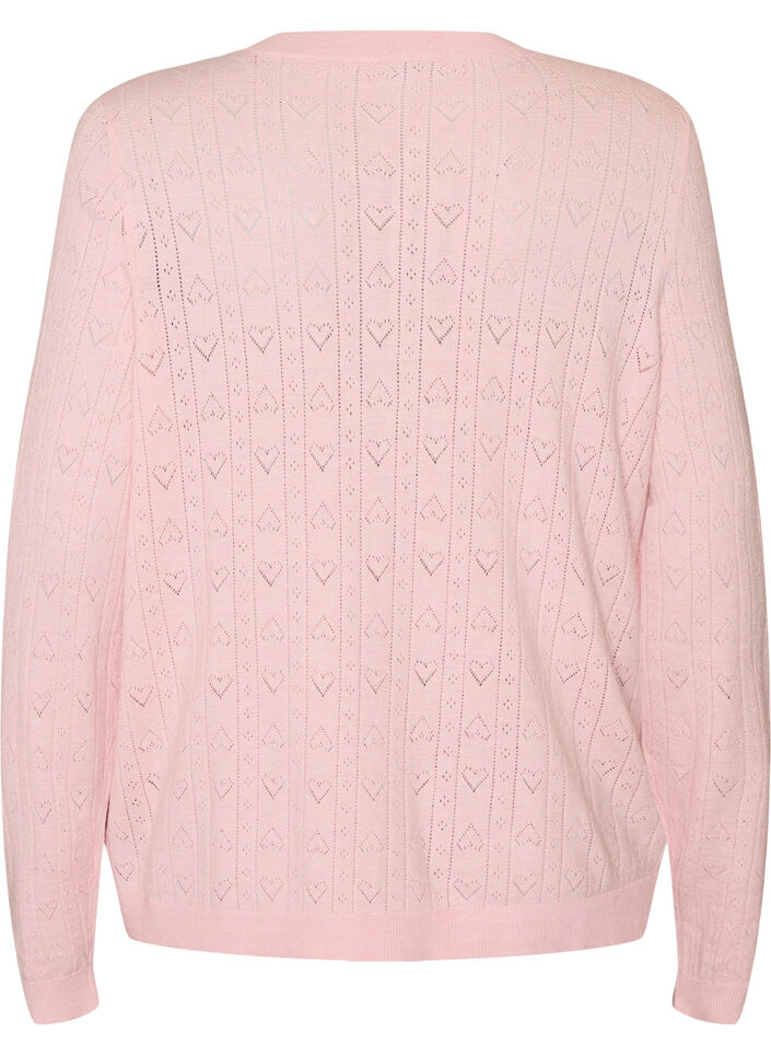 Knitted cardigan with heart eyelet embroidery, Pink, Packshot image number 1