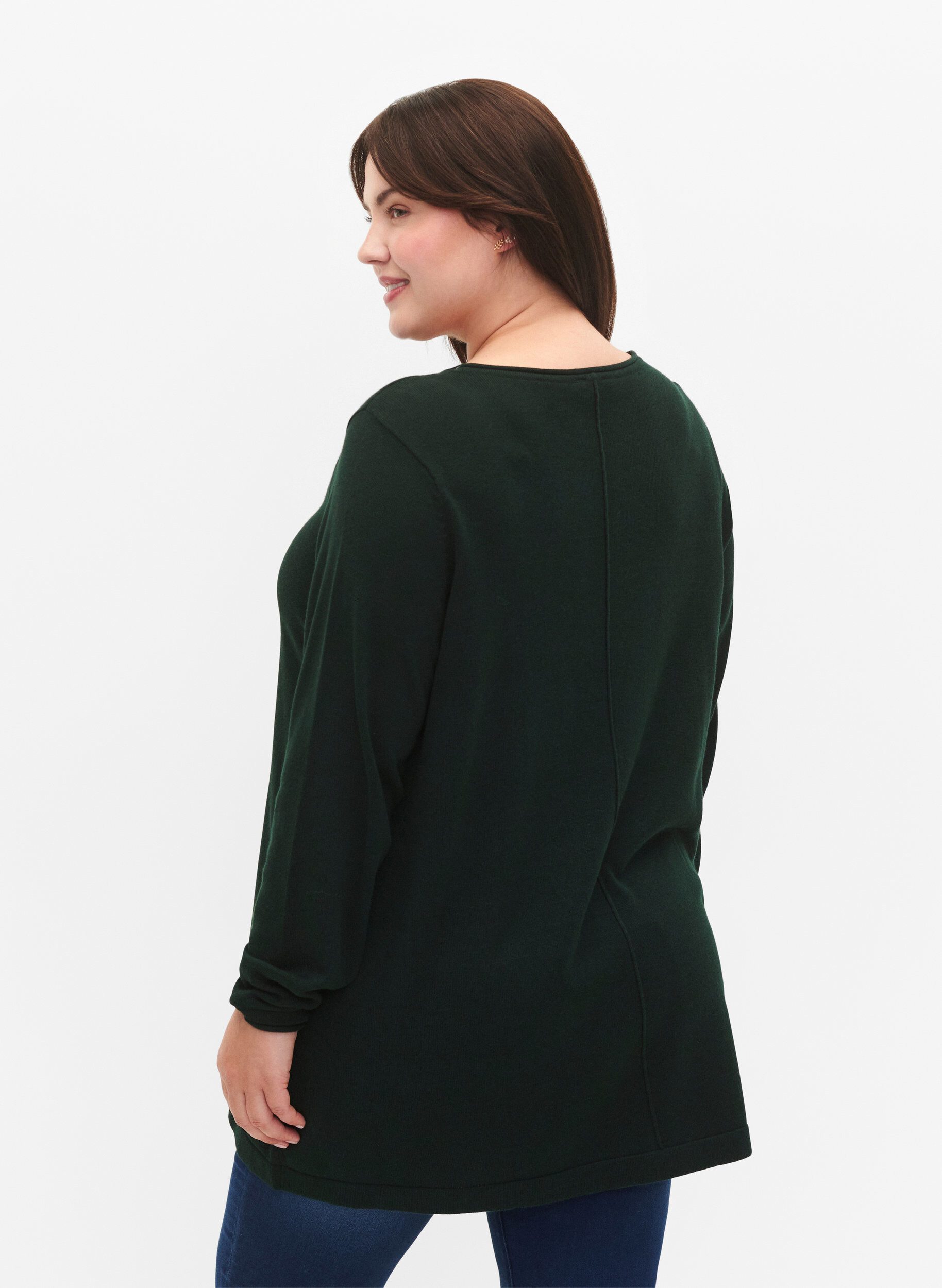 Zizzifashion Knitted blouse in cotton-viscose blend, Green, Model image number 2