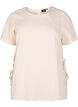 Short-sleeved blouse in a cotton blend with linen and lace detail, Sandshell, Packshot image number 0