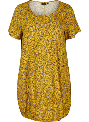 Short-sleeved viscose dress with print, Yellow Ditsy Flower, Packshot image number 0