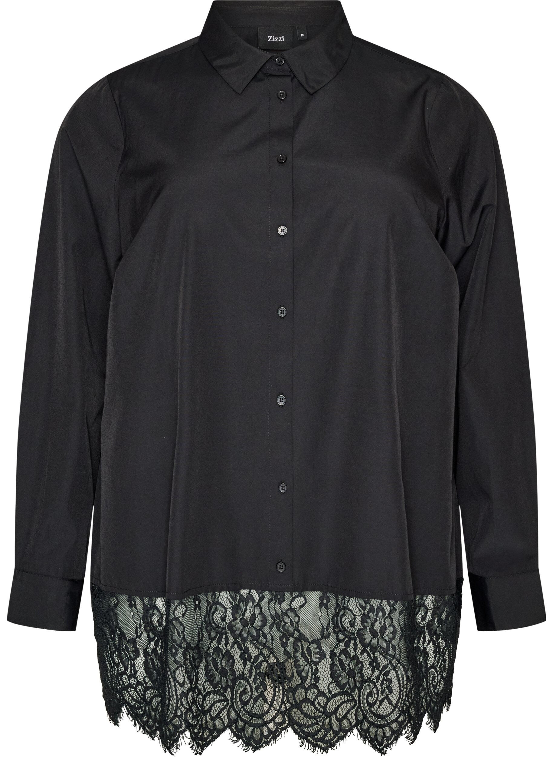 ZizzifashionLoose shirt with a wide lace trim, Black, Packshot image number 0