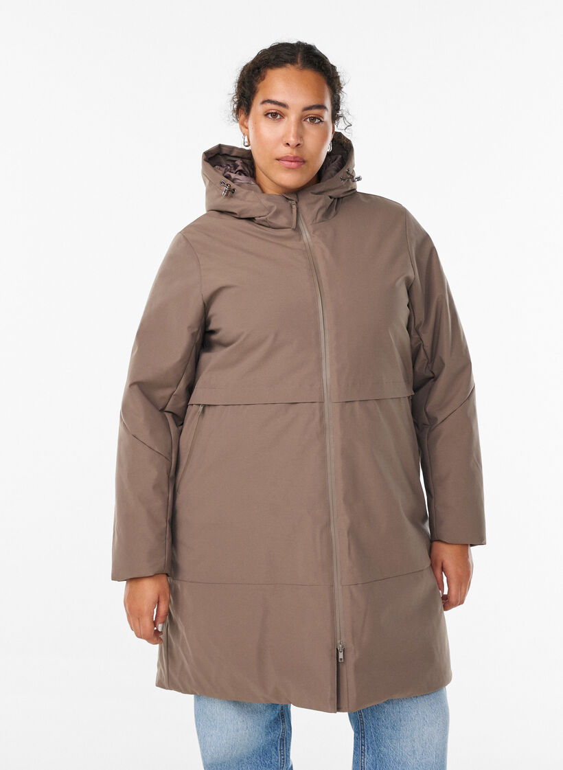 Winter jacket with adjustable waist, Brown, Model image number 0