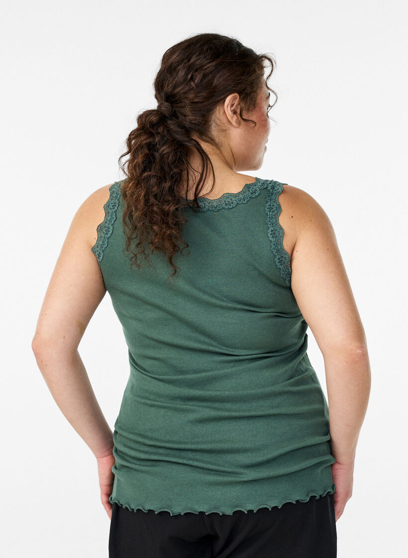 Top with lace trim, Green, Model image number 2