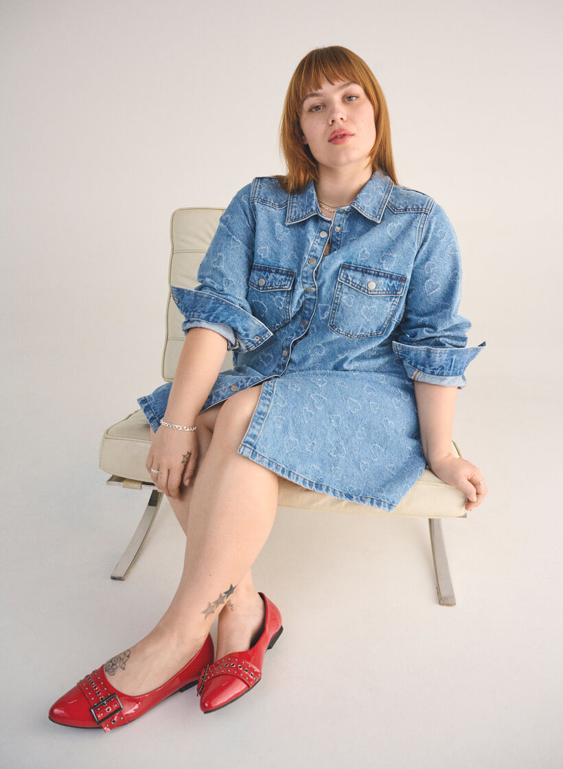 Denim dress with heart pattern, Blue, Image image number 0