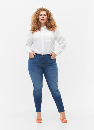 Emily jeans with regular waist and slim fit, Blue denim, Model image number 3