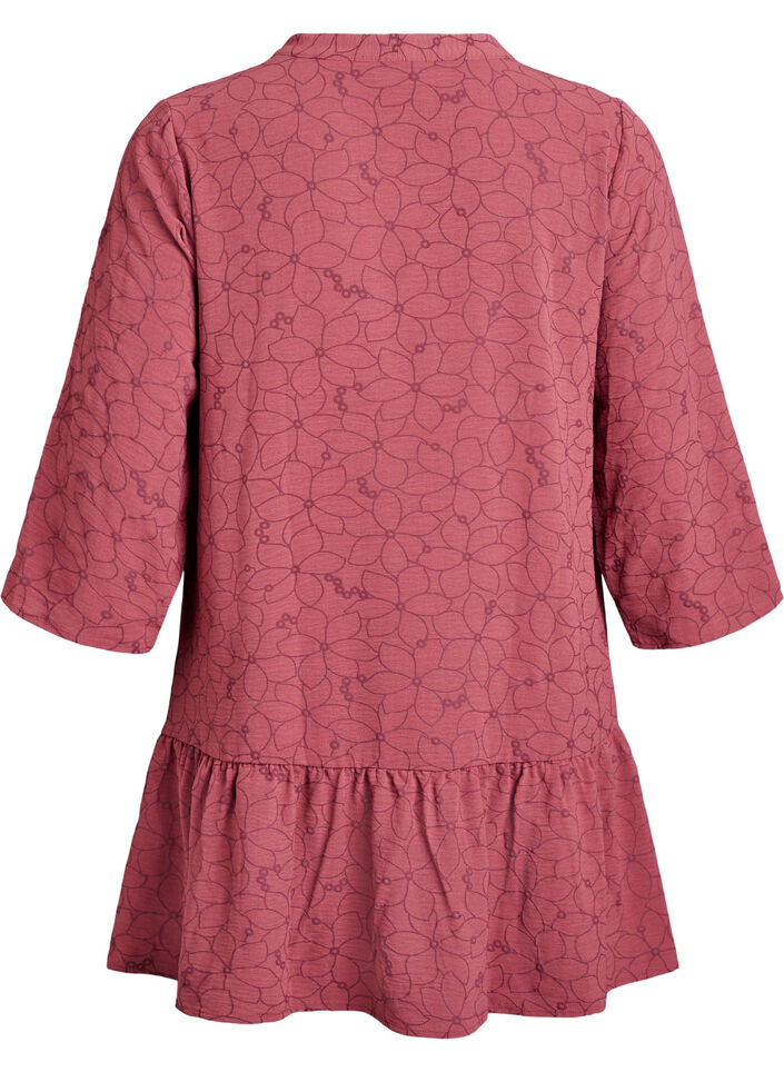 Tunic with embroidered floral pattern and 3/4 sleeves, Rose, Packshot image number 1