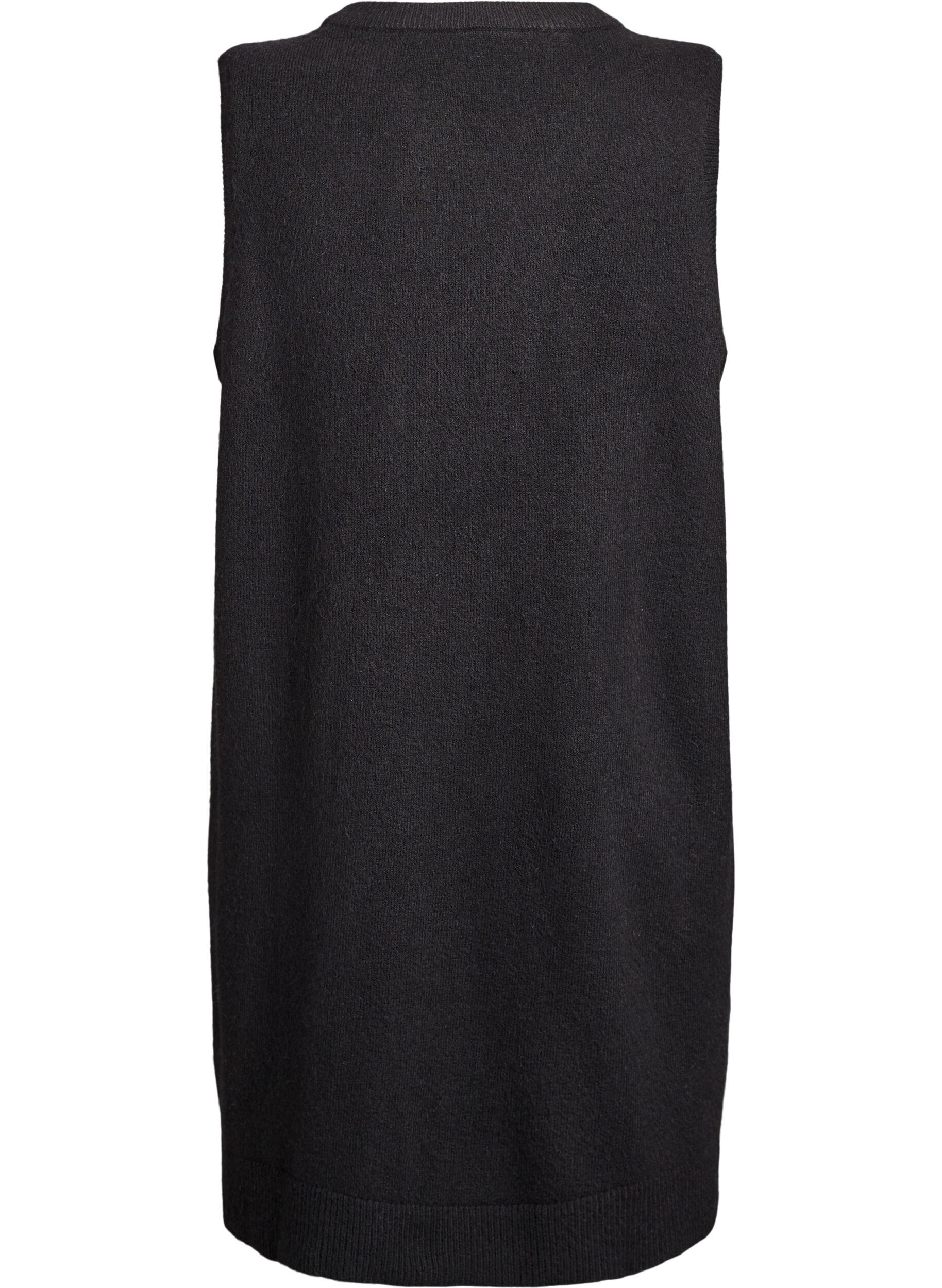 Zizzifashion Short sleeveless knitted dress, Black, Packshot image number 1