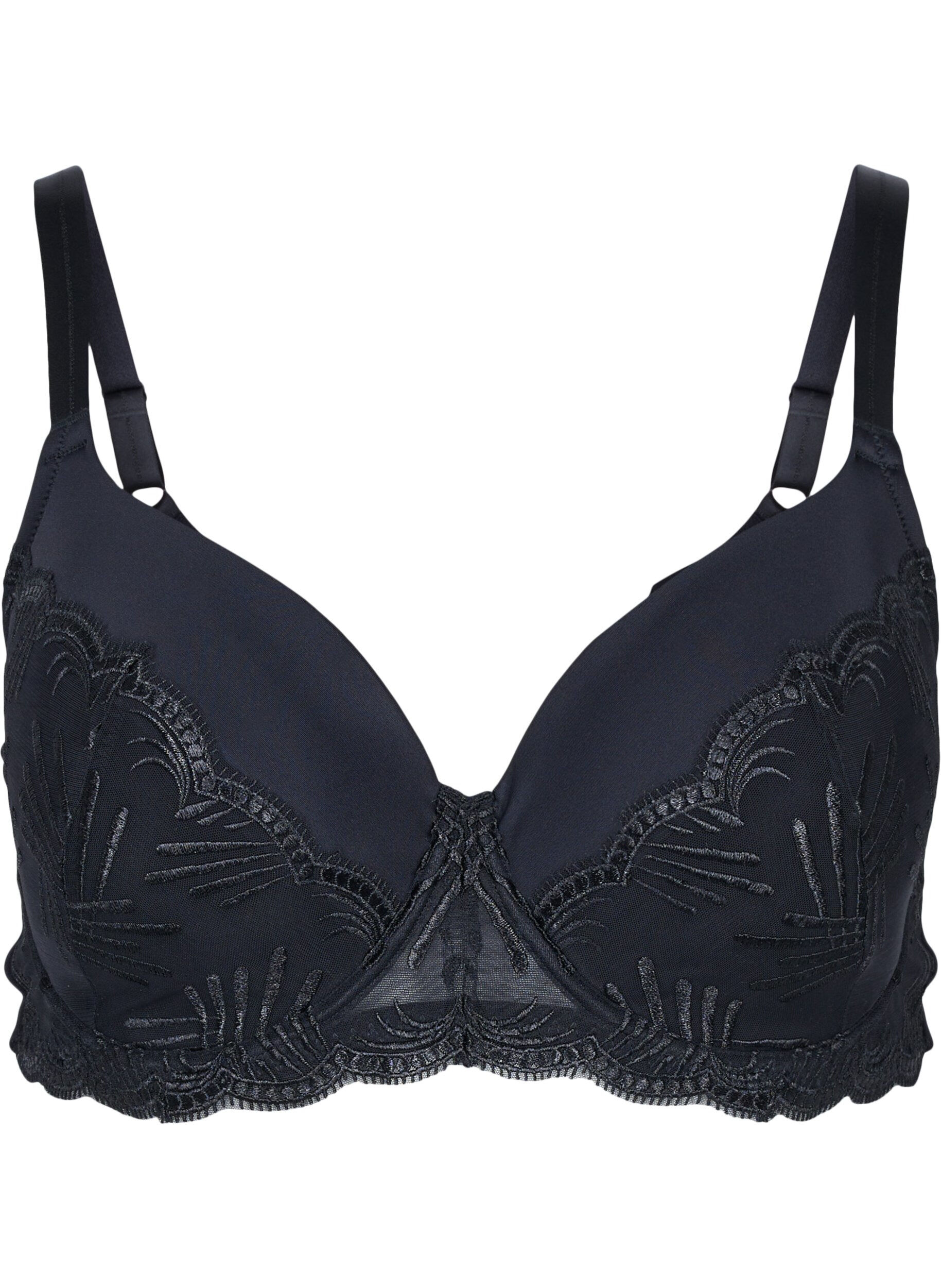 Zizzifashion Underwire bra with padding and lace, Black, Packshot image number 0
