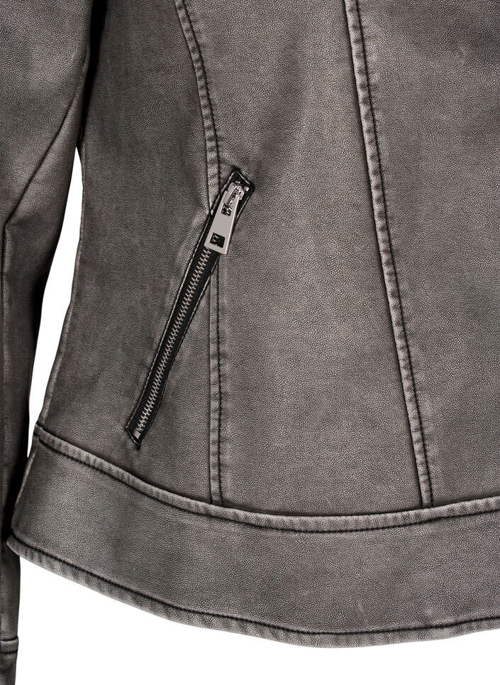 Distressed imitation leather jacket, Dark Grey Wash, Packshot image number 3