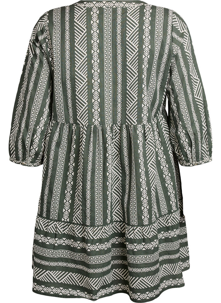 Short dress with graphic print and 3/4 sleeves, Green, Packshot image number 1