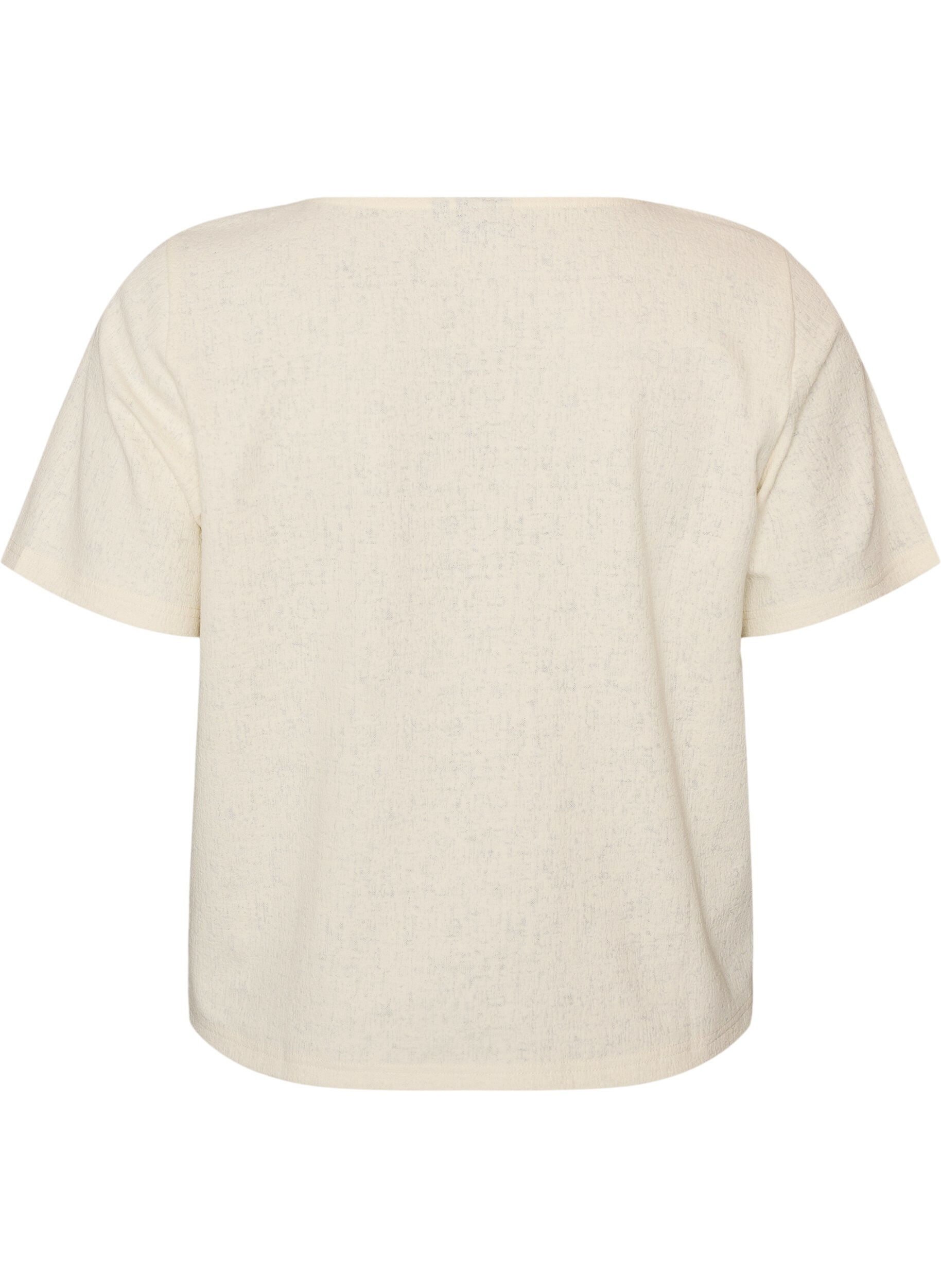 Zizzifashion Textured cotton blouse with button fastening, Vanilla, Packshot image number 1