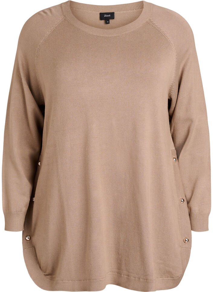 Knitted blouse with side buttons, Beige, Packshot image number 0