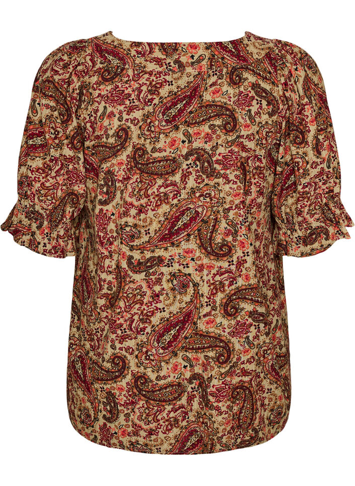 Viscose blouse with paisley print and a square neckline, Brown, Packshot image number 1