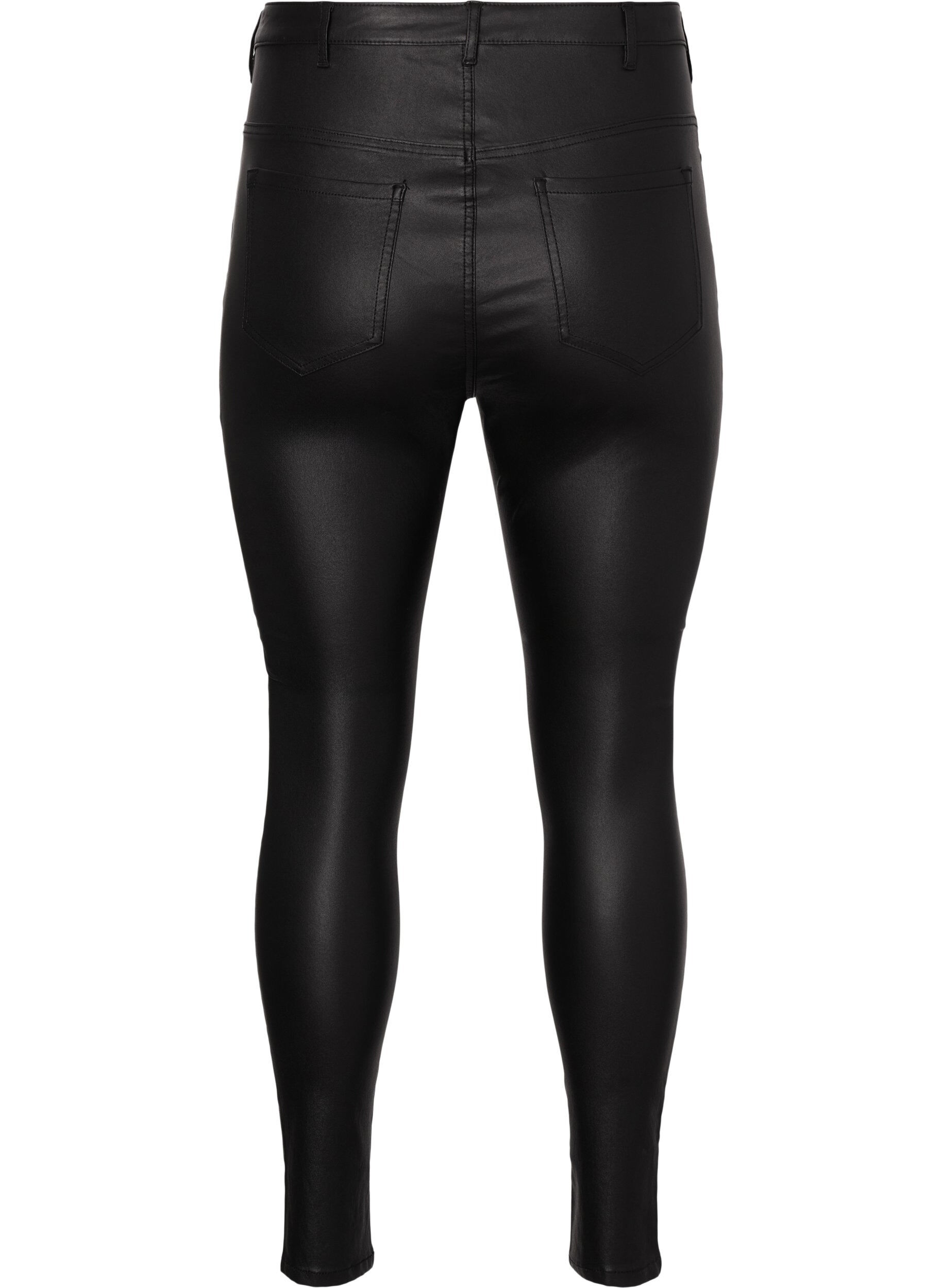 Zizzifashion Coated Amy jeans with zipper detail, Black, Packshot image number 1