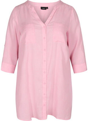 Shirt blouse with V-neck and pockets, Cameo Pink, Packshot image number 0