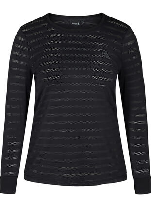 Long-sleeved exercise top with pattern, Black, Packshot image number 0