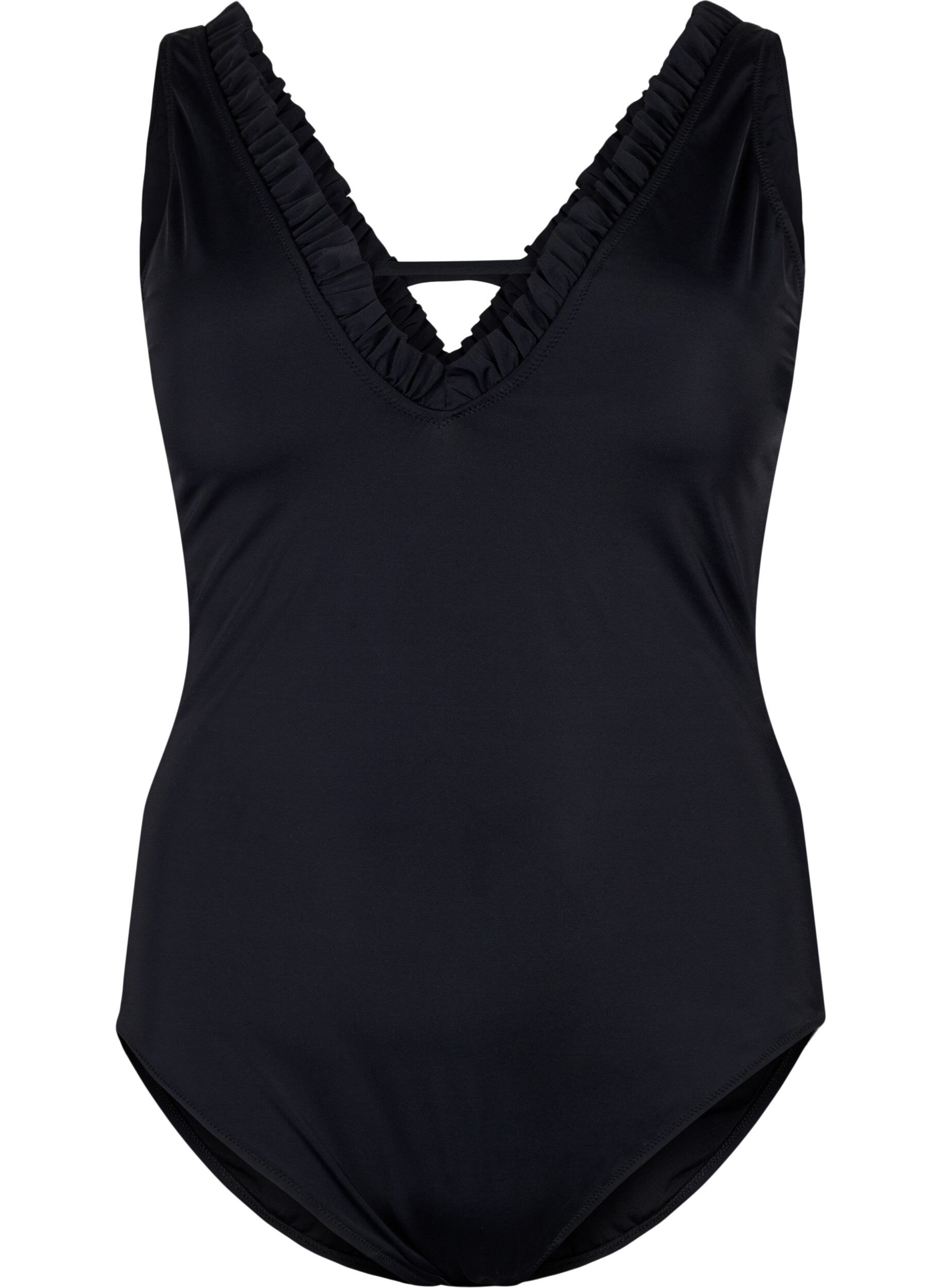 Zizzifashion V-neck swimsuit with ruffles, Black, Packshot image number 0
