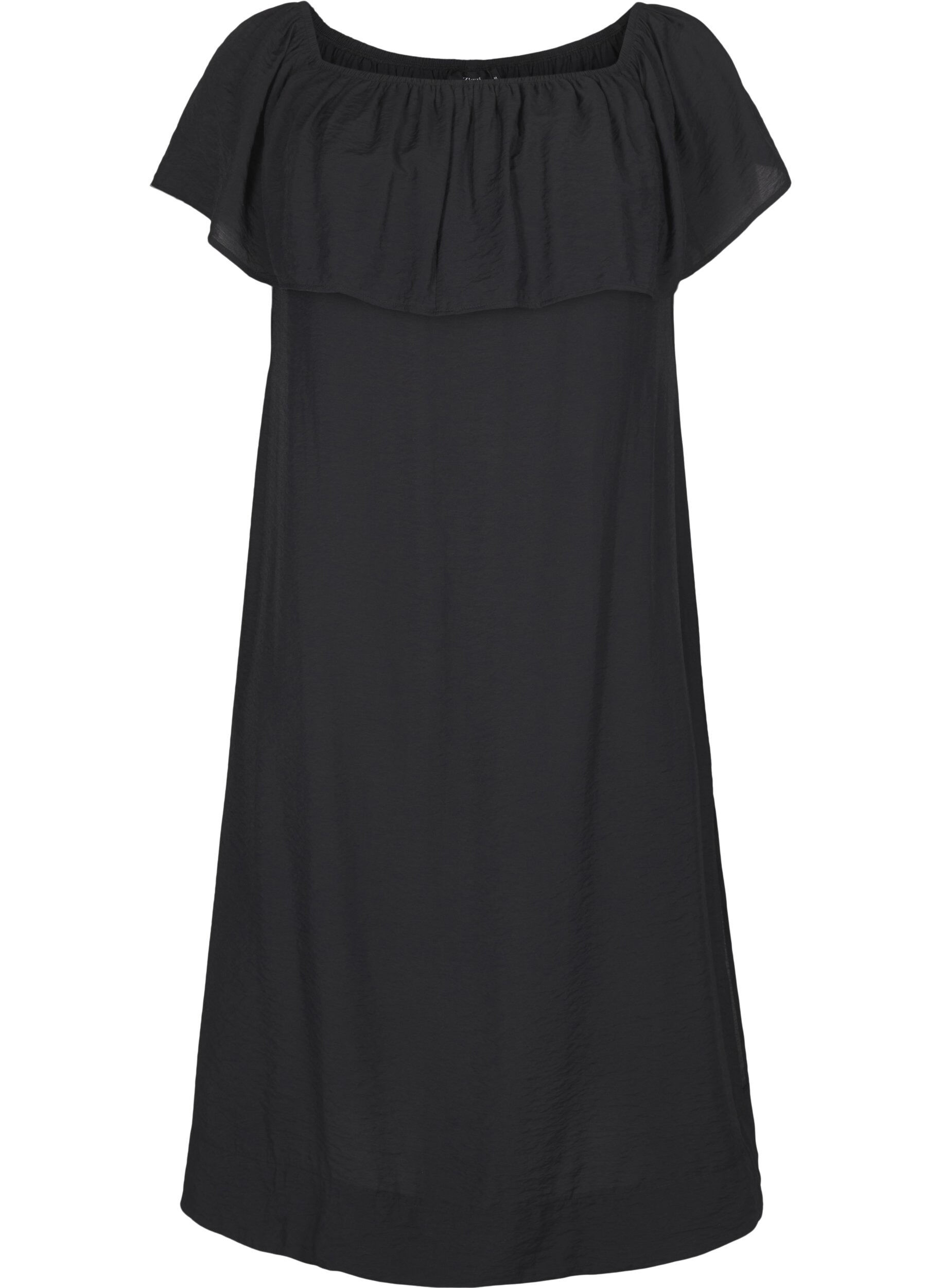 Zizzifashion Midi-length dress with ruffled hem and slit, Black, Packshot image number 0