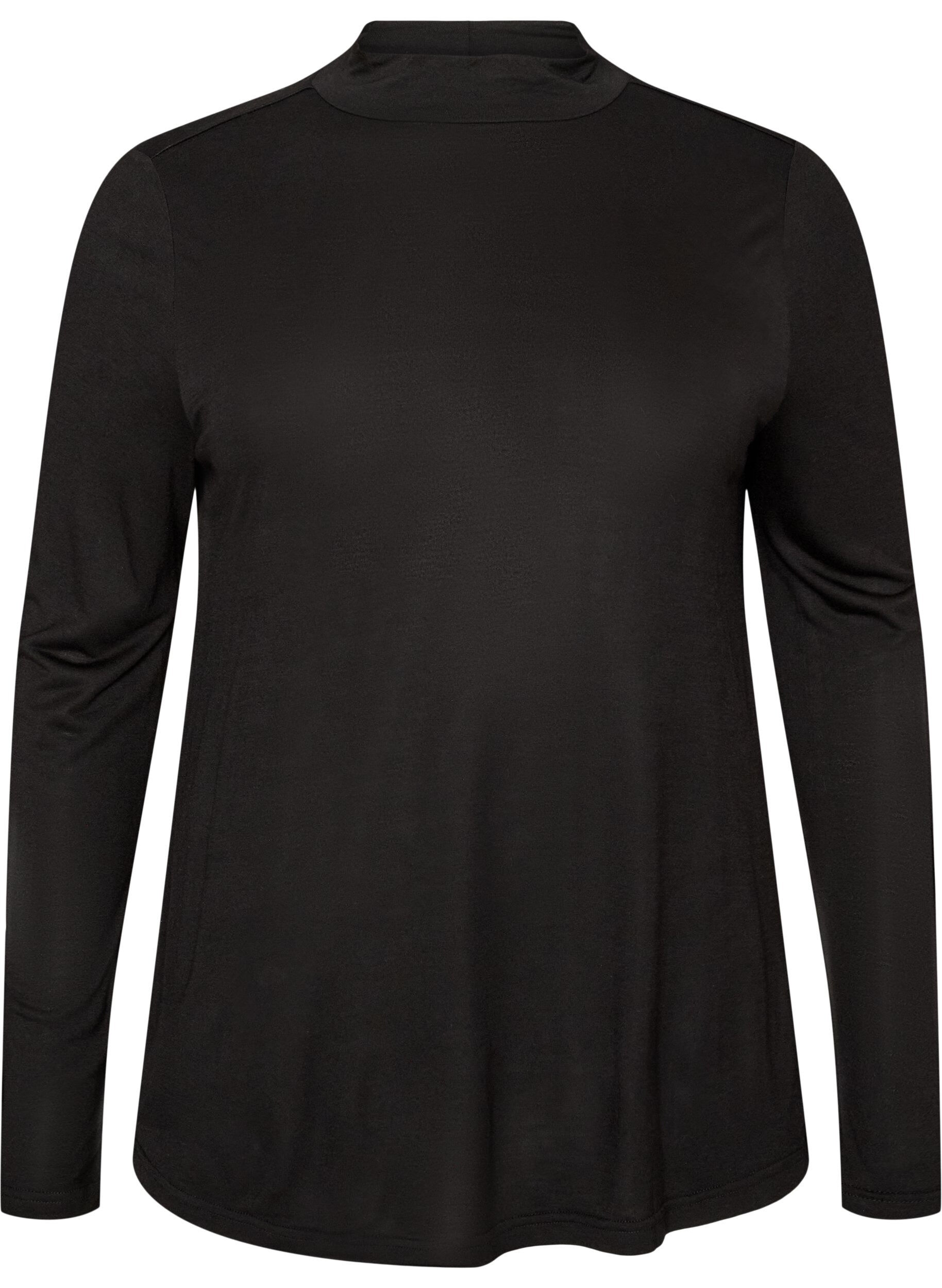 ZizzifashionHigh-neck blouse in viscose jersey, Black, Packshot image number 0