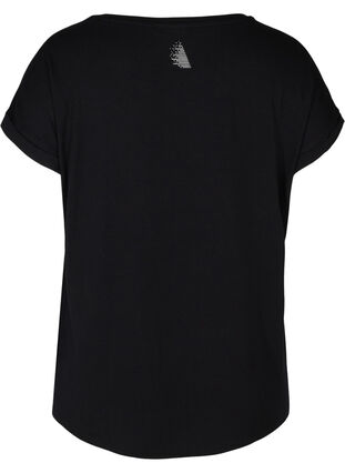 Short-sleeved exercise t-shirt with print, Black, Packshot image number 1