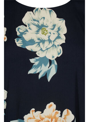 Printed short-sleeved viscose blouse, Roses on Navy, Packshot image number 2