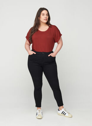 Cropped Amy jeans with a high waist and zip, Black, Model image number 0