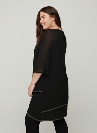 Tunic with 3/ length sleeves and jewels at the hem, Black, Model image number 1