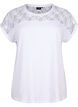 Short-sleeved cotton t-shirt with lace, Bright White, Packshot image number 0