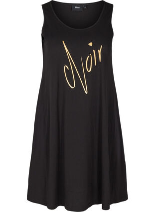 Sleeveless cotton dress in A-line, Black NOIR, Packshot image number 0