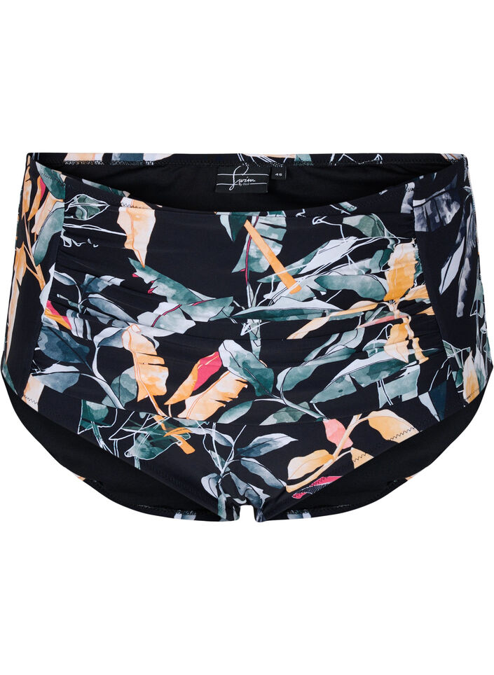 Printed bikini bottoms with extra high waist, Leaf Print, Packshot image number 0