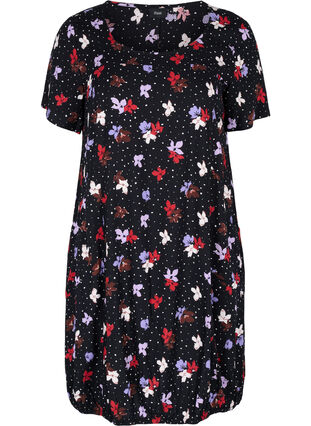 Short-sleeved viscose dress with print, Black Dot Flower, Packshot image number 0