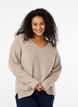 Knitted blouse with v-neck and long sleeves, Simply T. White Mel., Model image number 0
