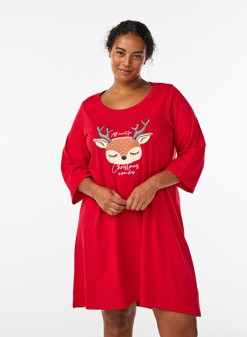Nightdress in organic cotton with Christmas motif, Red, Model image number 0
