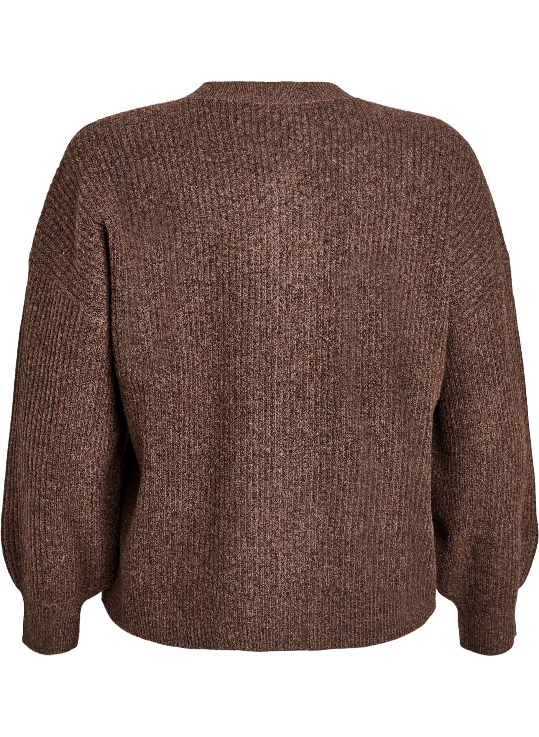 Zizzifashion Ribbed cardigan with buttons, Brown, Packshot image number 1