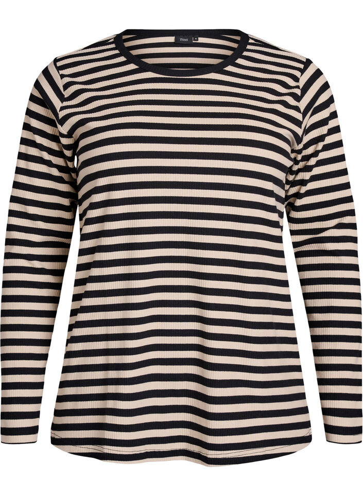 Striped blouse with long sleeves, Black, Packshot image number 0