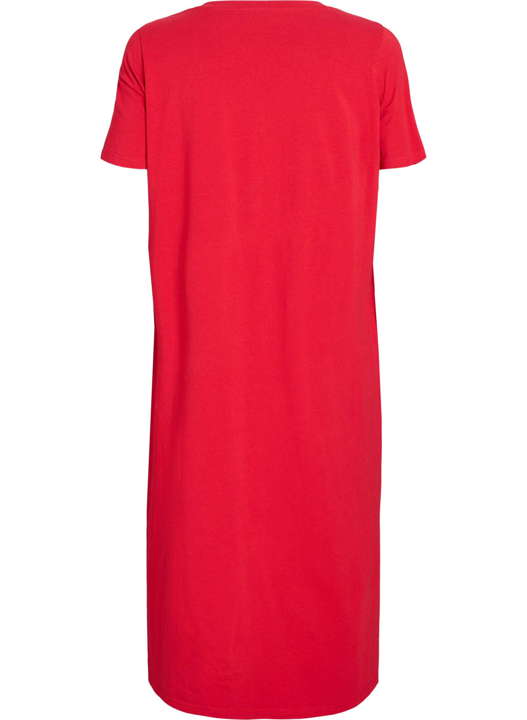 Zizzifashion Midi T-shirt dress with a V-neck, Red, Packshot image number 1