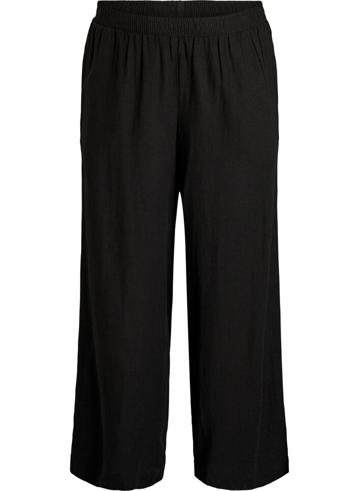 Wide-leg linen and viscose trousers, Black, Packshot image number 0