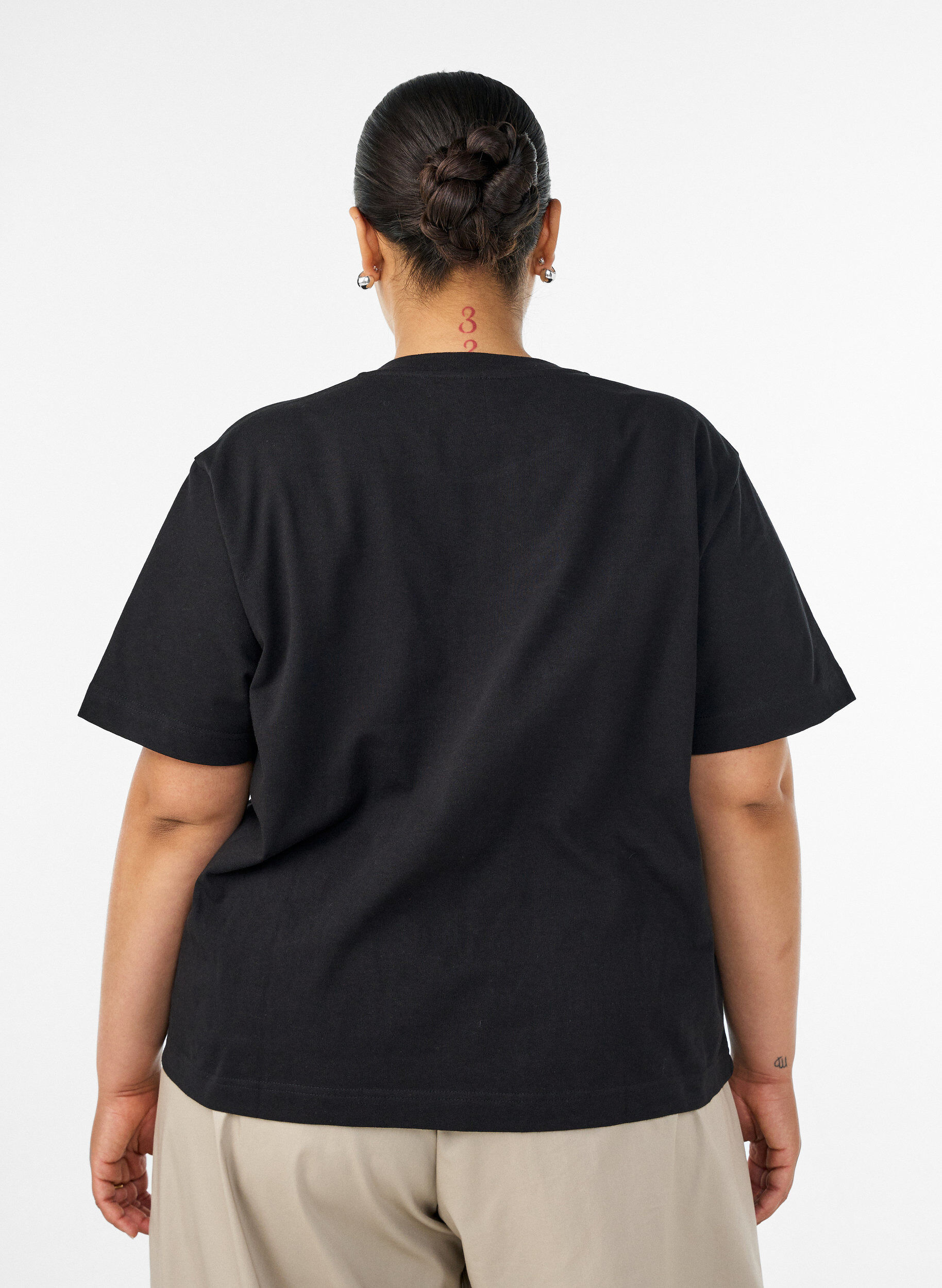 ZizzifashionBoxy cotton T-shirt, Black, Model image number 2