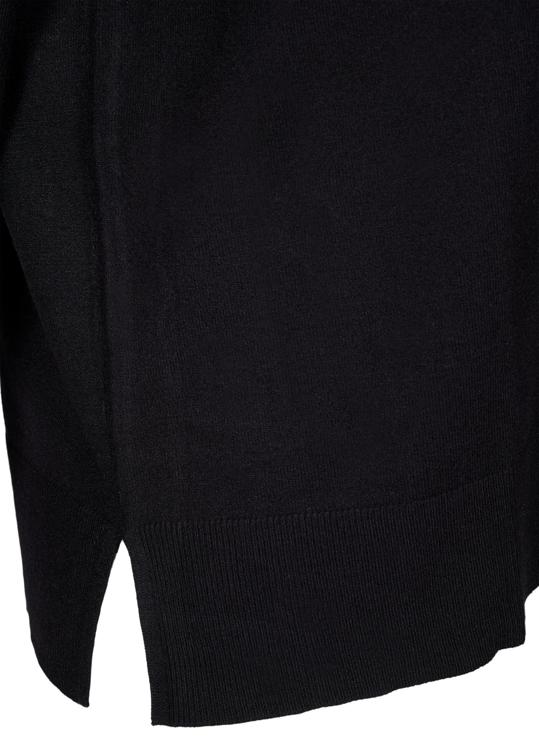 Zizzifashion Long-sleeved knitted blouse with slit, Black, Packshot image number 3